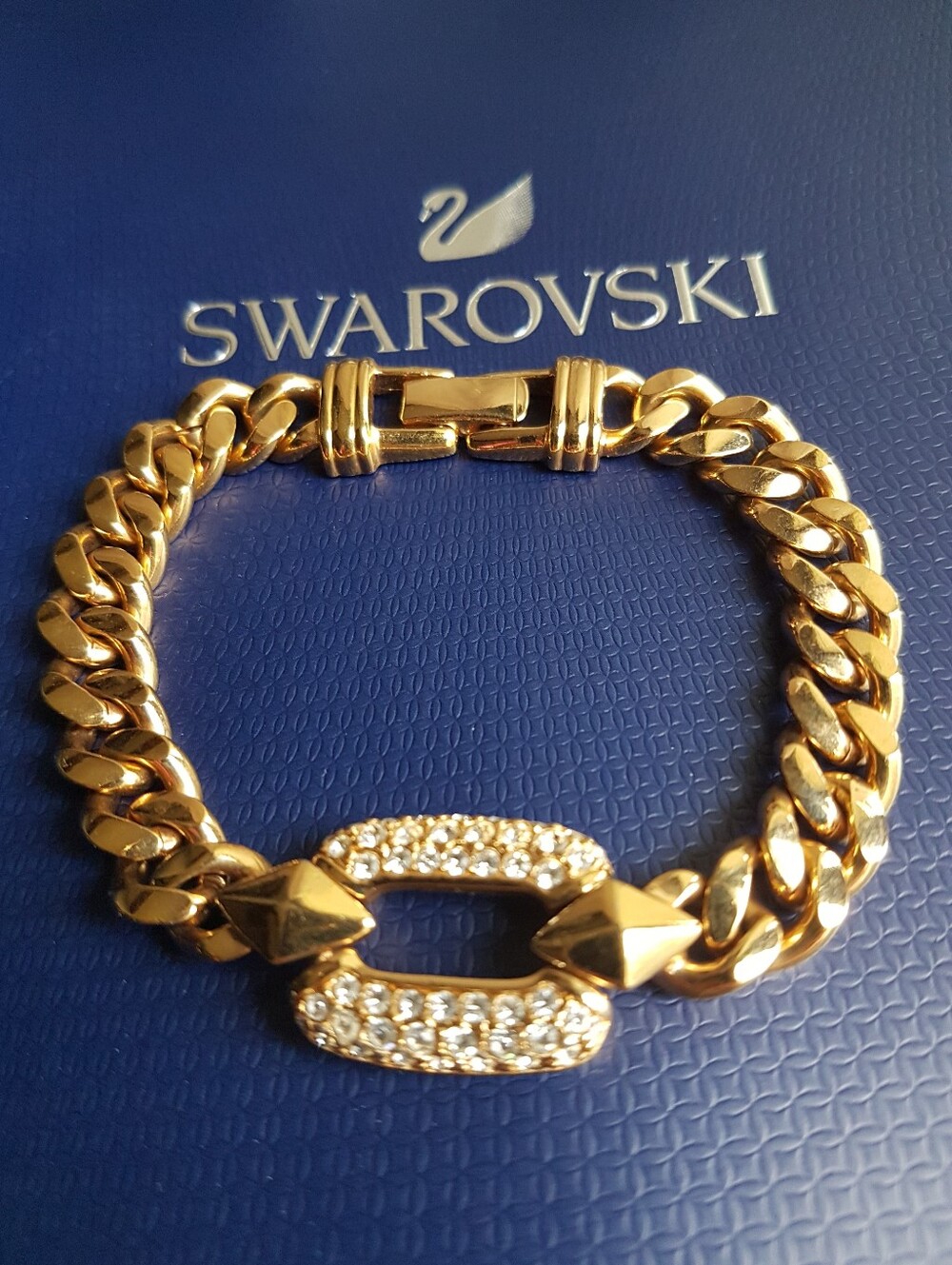 AUTHENTIC Swarovski Gold Plated Chunky Chain Link Vintage Bracelet - Picture 4 of 17